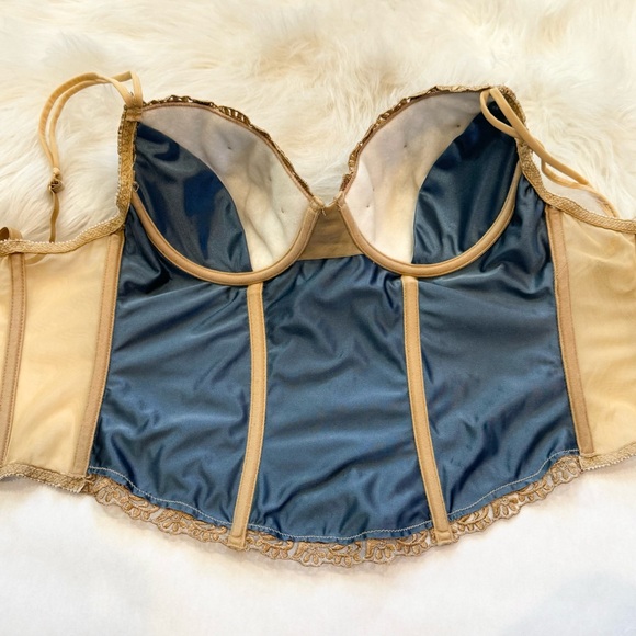 90s Victoria’s Secret Gold Embroidered Blue Gray Vintage Corset Bustier Top 36C🔥 - Picture 7 of 11